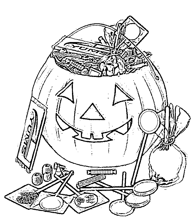 Candy And Pumpkin Halloween Kids Free Coloring Page