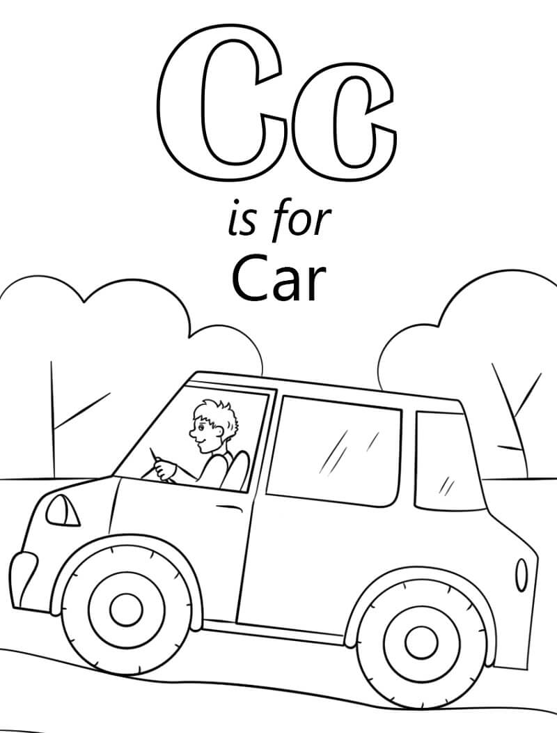 Car Letter C Coloring Page