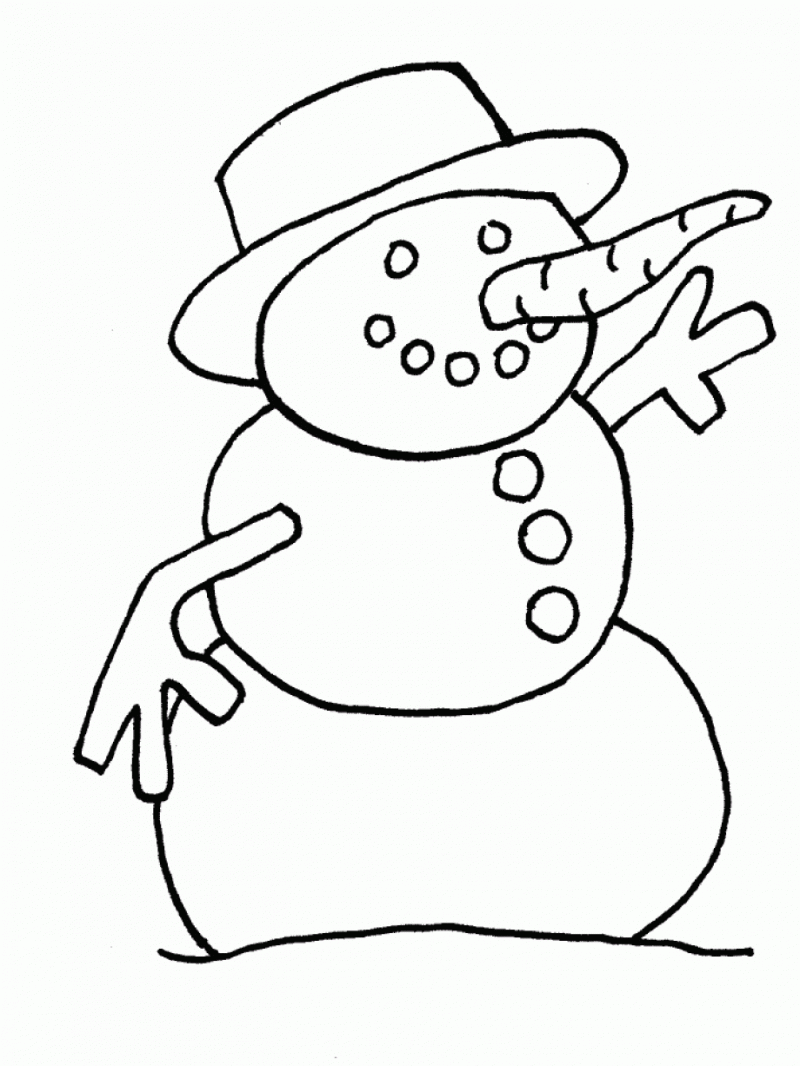 Carrot Nose Snowman Winter Coloring Page