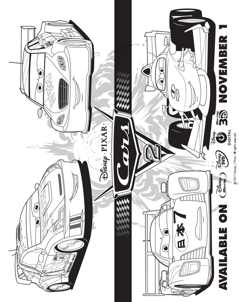 Cars 20 Disney Four Cars Coloring Pages   Coloring Cool