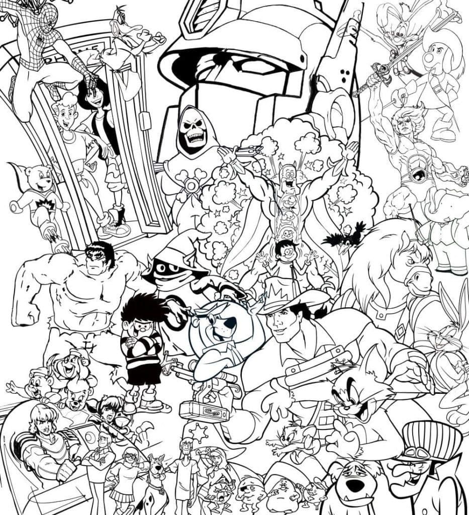 Cartoon and Movie Characters Aestheics Coloring Page