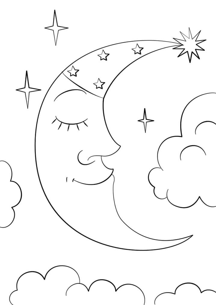Cartoon Crescent Moon Coloring Page