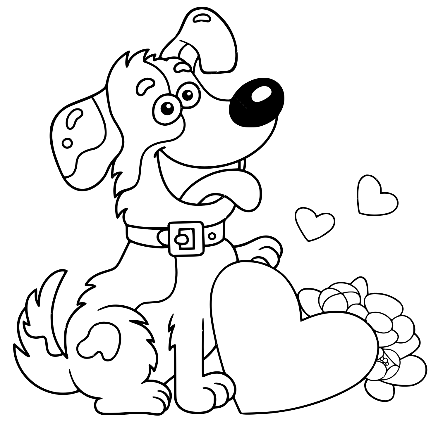 Cartoon Dog With Flowers And Heart Greeting Card Birthday Valenti Coloring Page