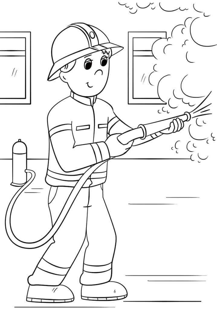 Cartoon Firefighter Coloring Page