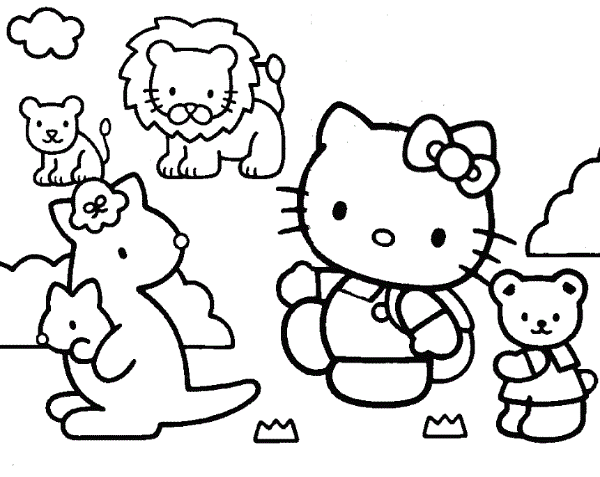 Cartoon Hello Kity Preschool S Zoo Animals Coloring Page