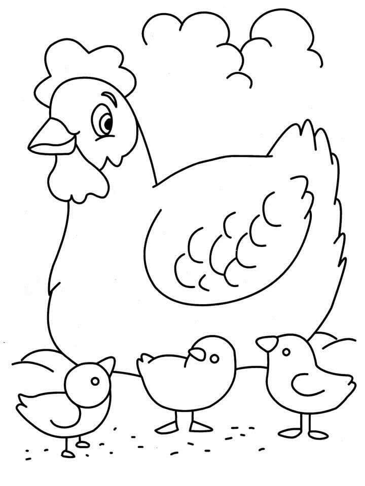 Cartoon Hen and Chicks