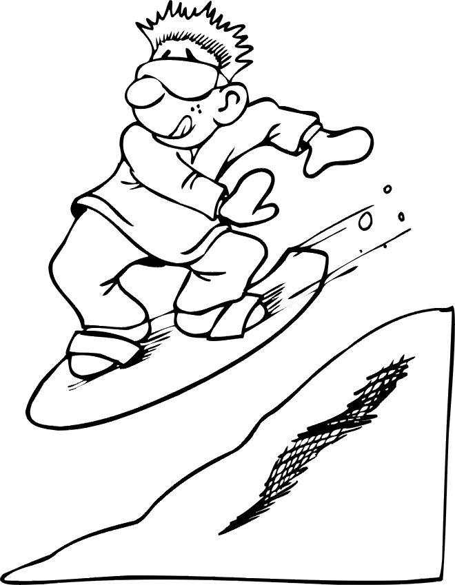 Cartoon Man Snowboarding