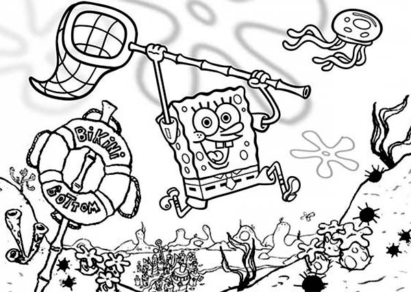Cartoon Spongebob Hunting Jelly Coloring Page