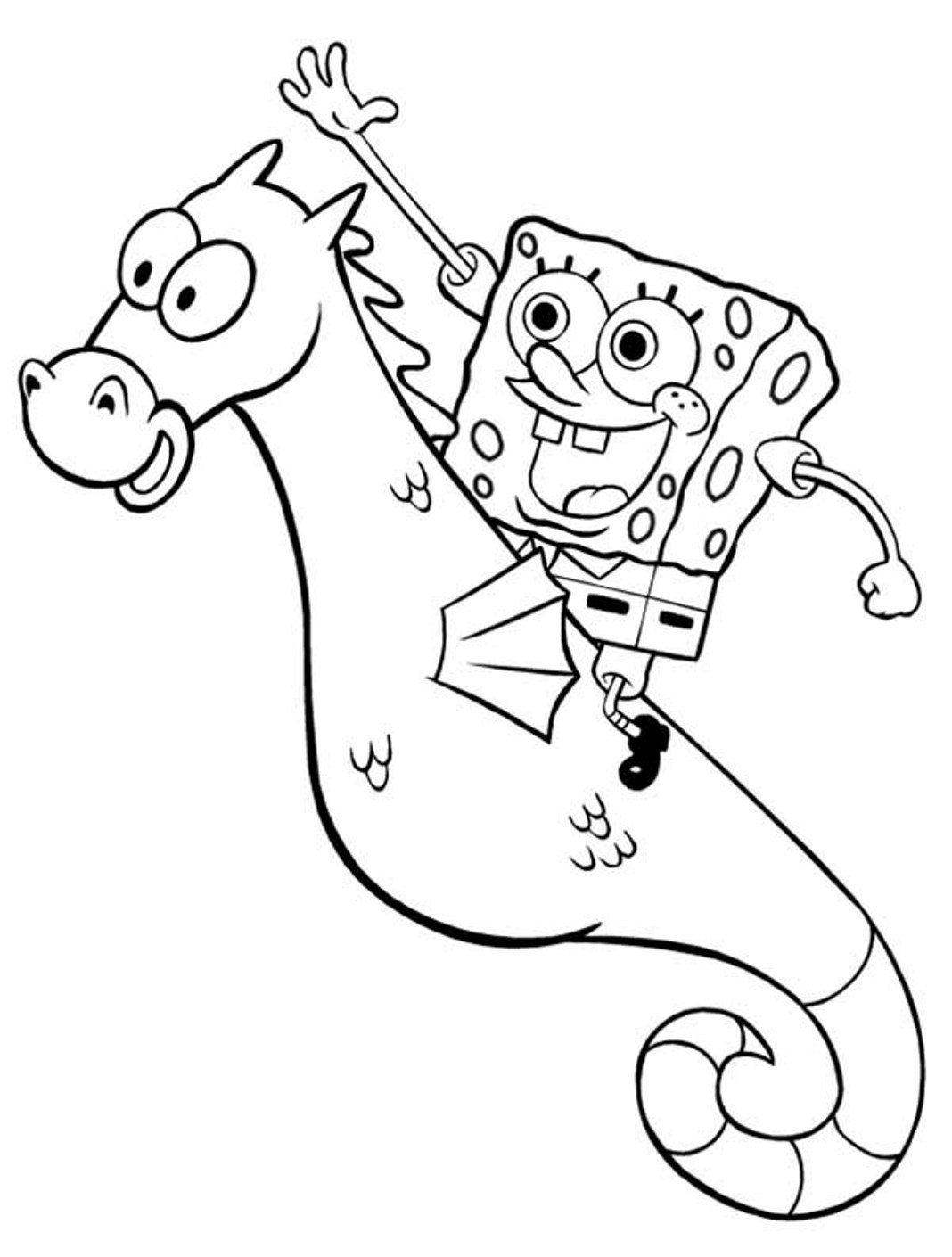 Cartoon Spongebob Riding Seahorse Coloring Page