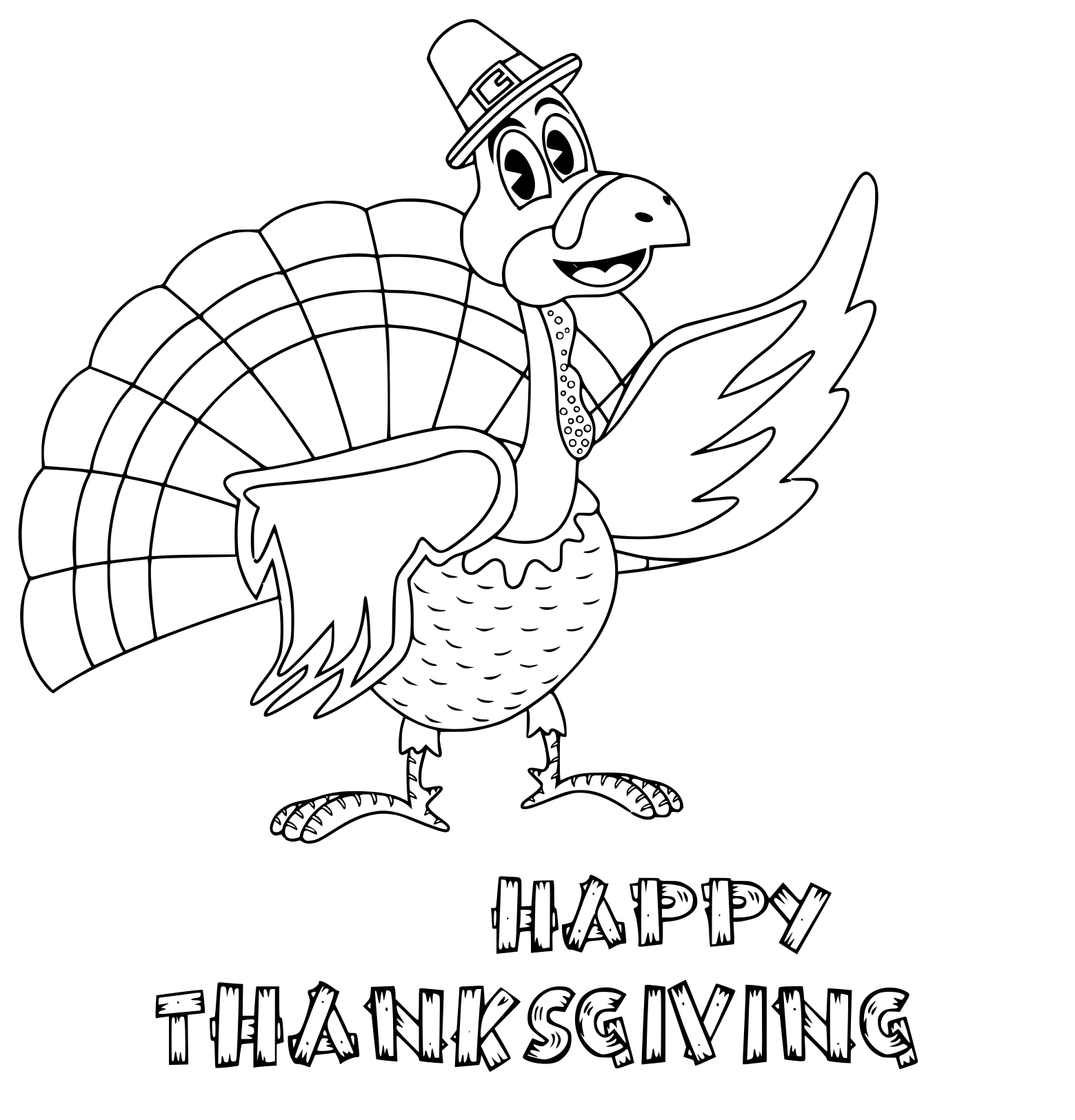Cartoon Thanksgiving Turkey With Pilgrim Hat Coloring Page