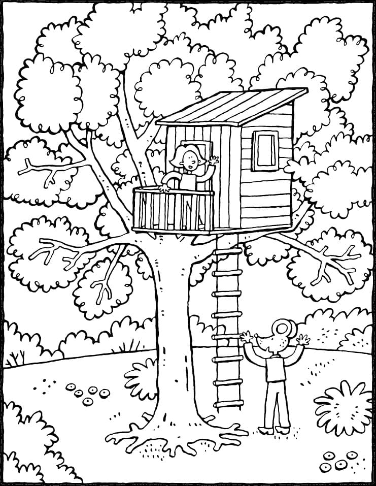 Cartoon Treehouse Coloring Page
