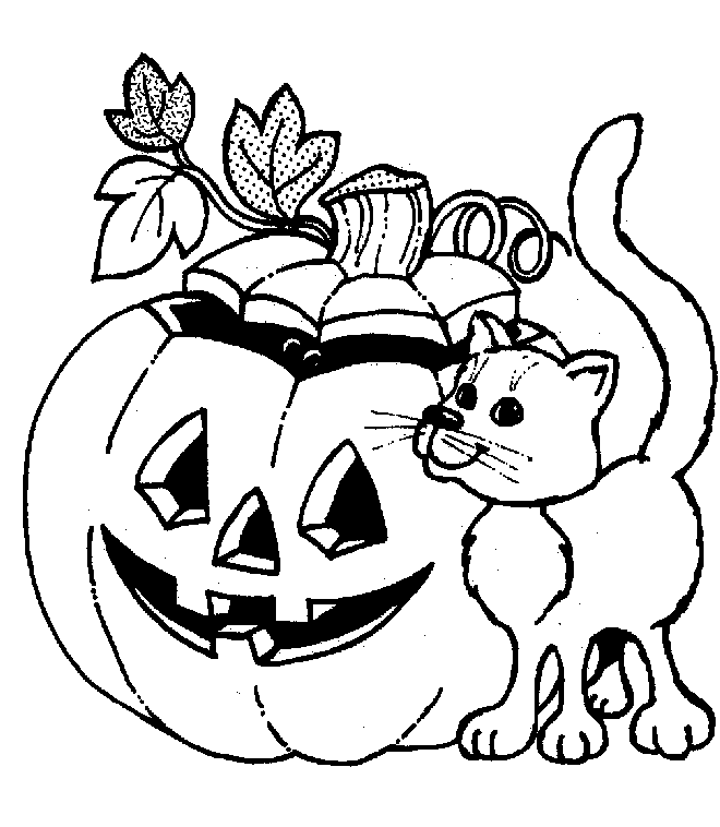 Cat And Halloween Pumpin Coloring Page