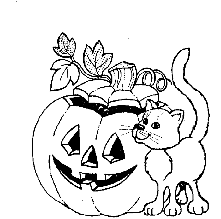Cat And Halloween Pumpkin Coloring In Pages Coloring Page