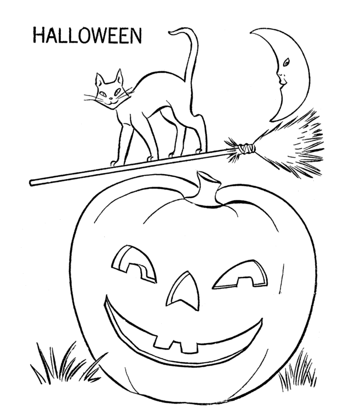 Cat And Pumpkin Printable For Halloween Coloring Page