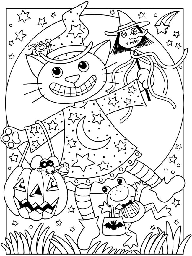 Cat Halloween Free Coloring Page