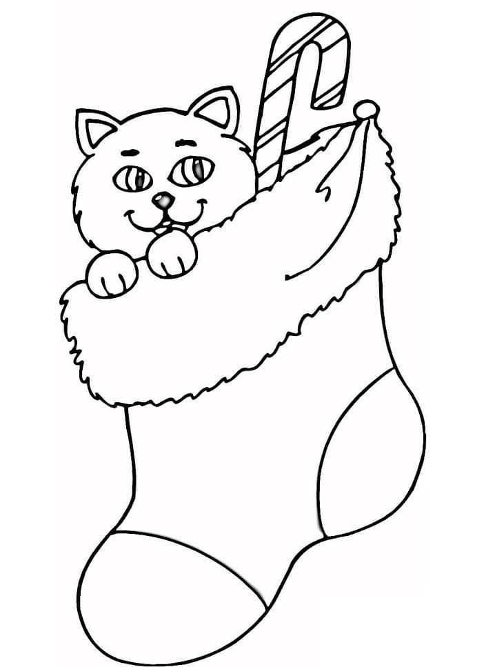 Cat in Christmas Stocking Coloring Page