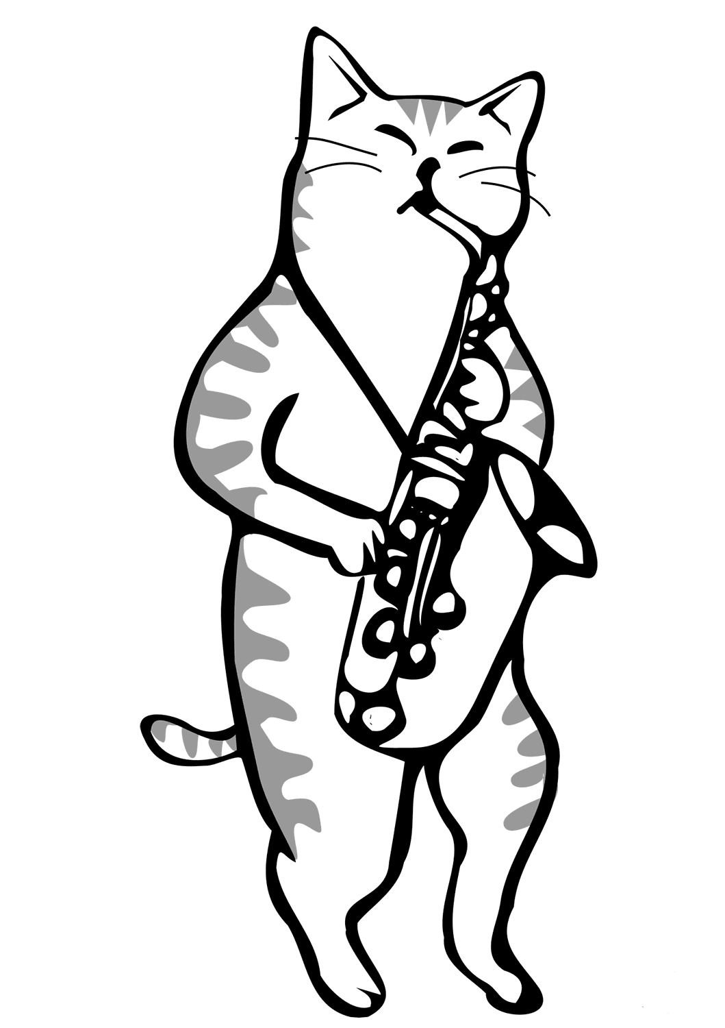Cat Playing Saxophone Coloring Page