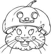 Cat Wearing Pumpkin Hat Coloring Page