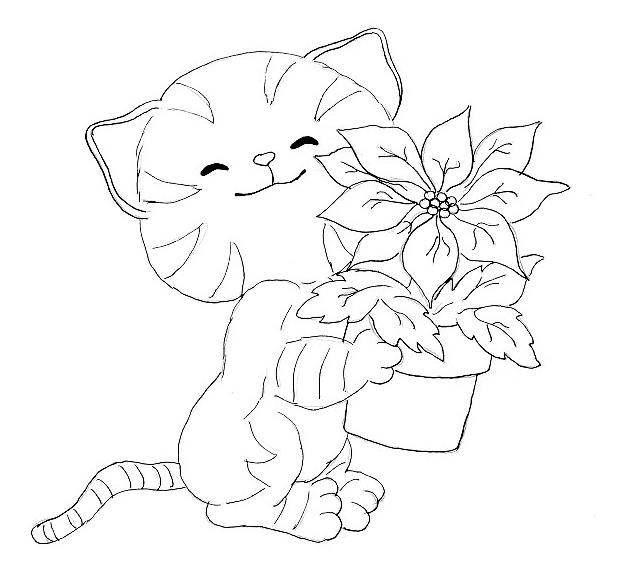 Cat With Small Plant Animal S6bc6 Coloring Page