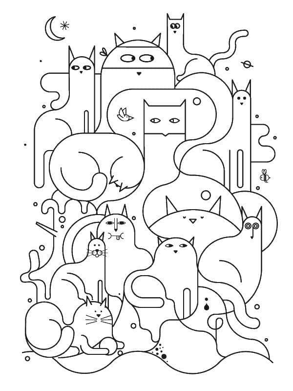 Cats Aestheics Coloring Page