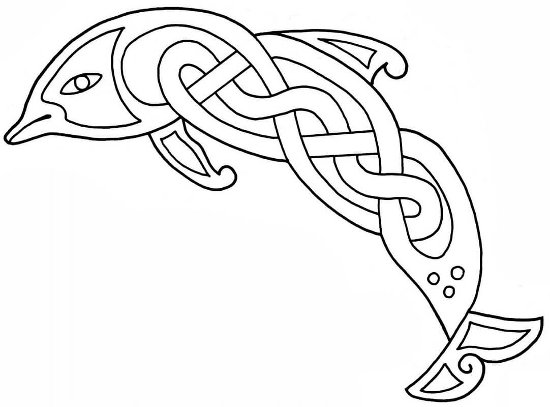 Celtic Dolphin Design Coloring Page