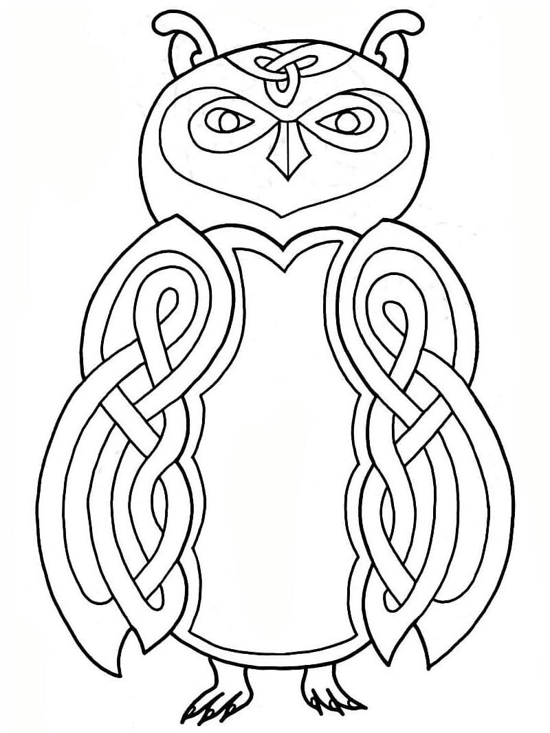 Celtic Owl Design Coloring Page