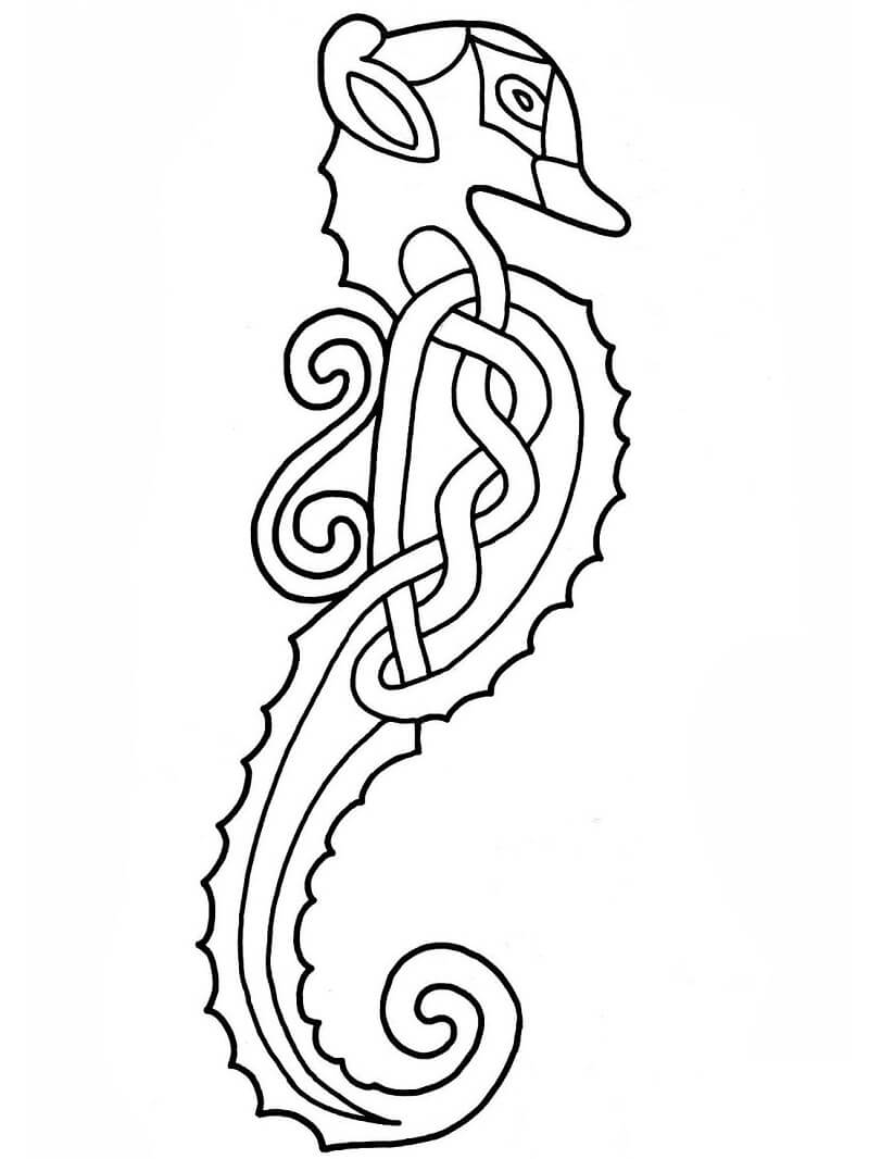 Celtic Seahorse Design Coloring Page