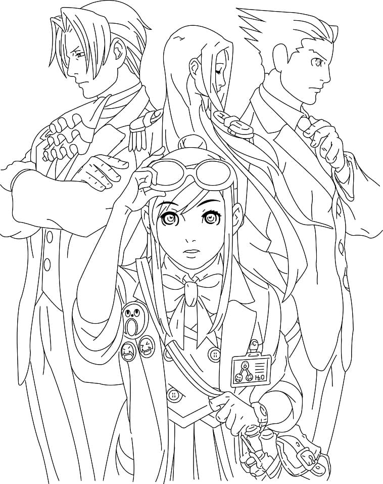 Characters in Ace Attorney Coloring Page