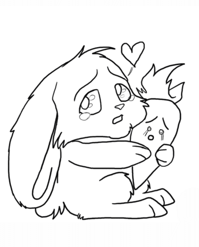 Chibi Bunny With Carrot Coloring Page