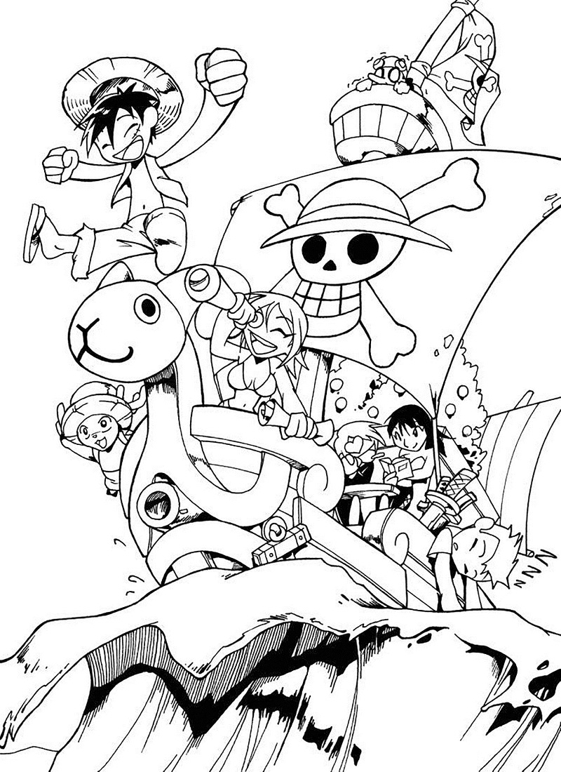 Chibi Luffy and Crew Coloring Page