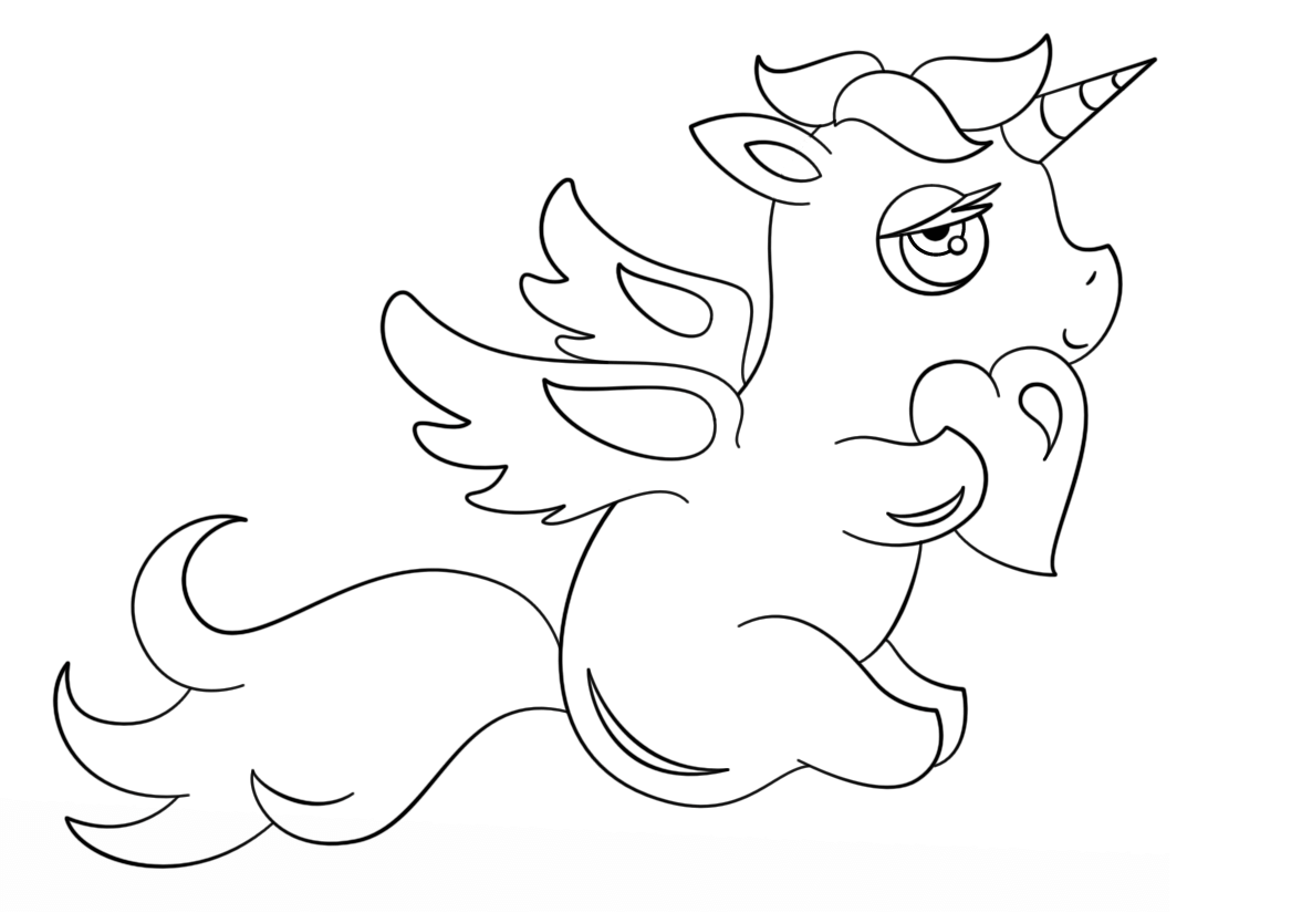 Chibi Unicorn With Heart Coloring Page
