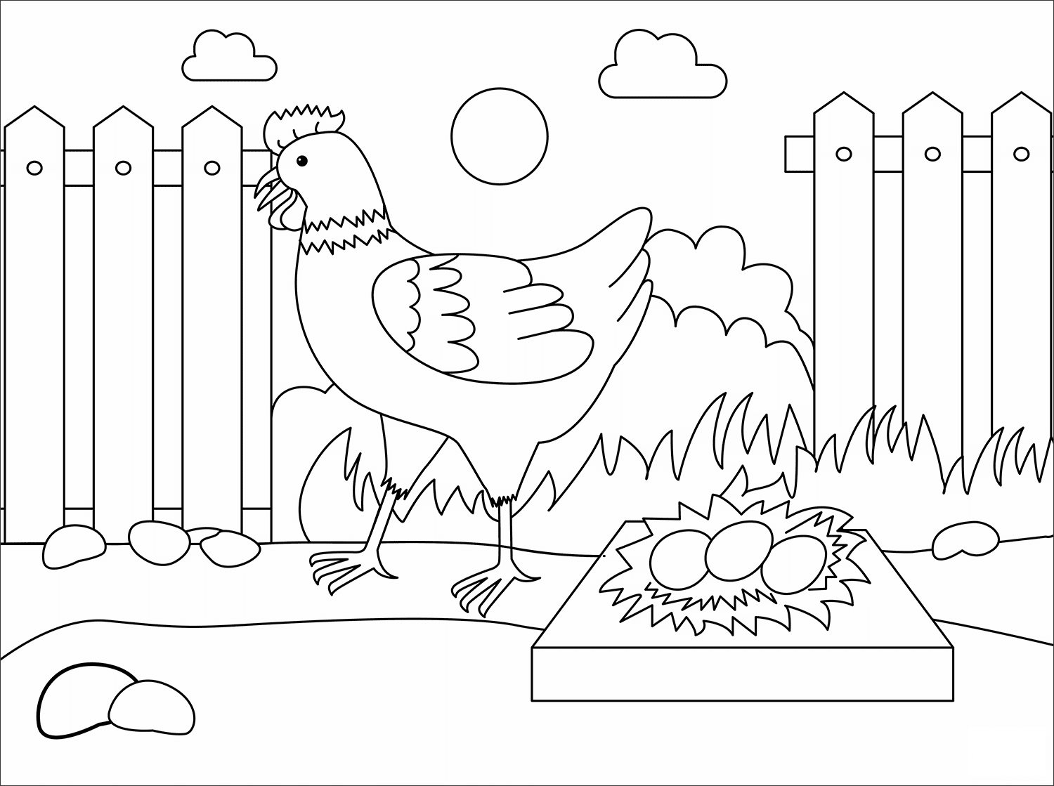 Chicken Animal Simple Coloring Page