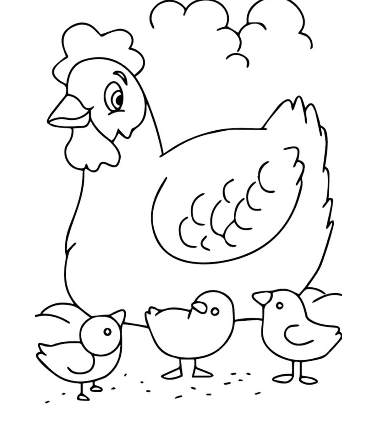 Chicken in a Farm Coloring Page