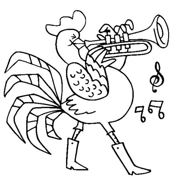 Chicken Playing Trumpet Coloring Page