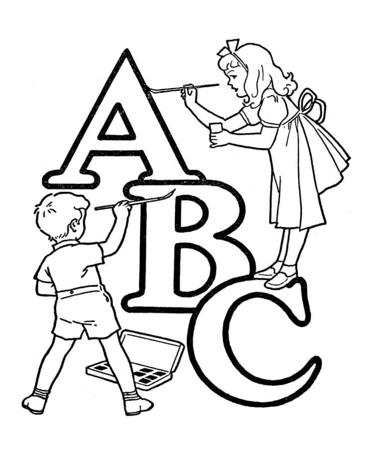 Children with ABC Coloring Page
