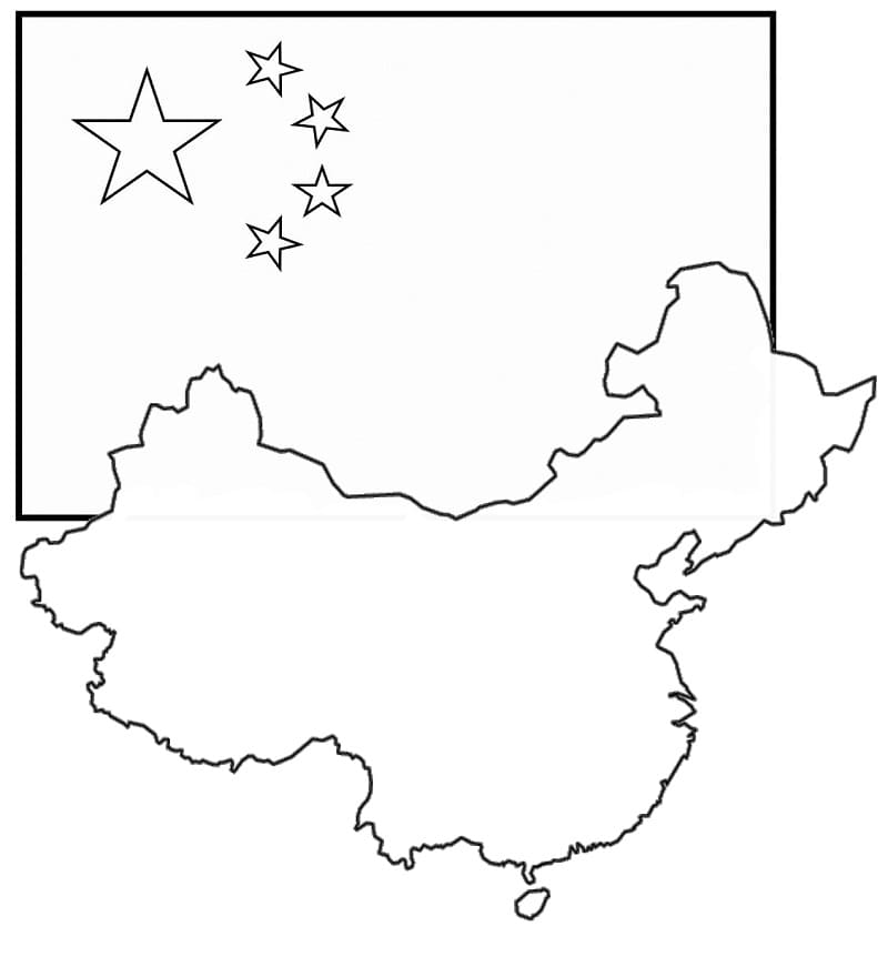 China Map and Flag Coloring Page