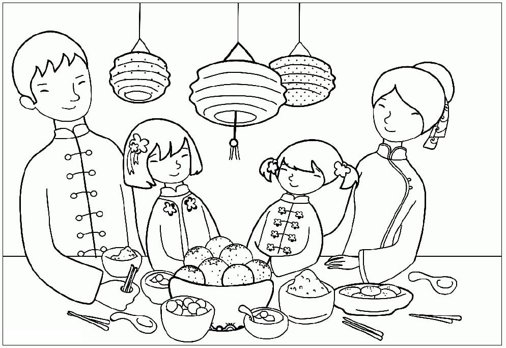 Chinese Family Coloring Page