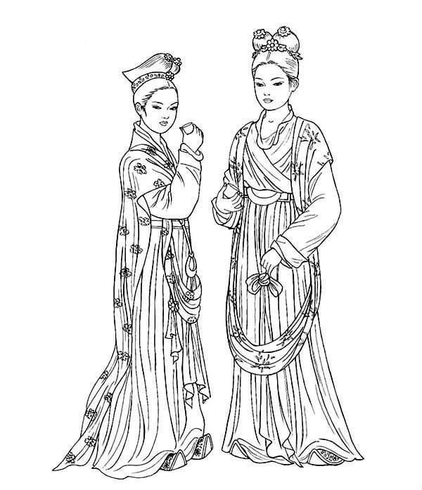 Chinese Ladies Coloring Page