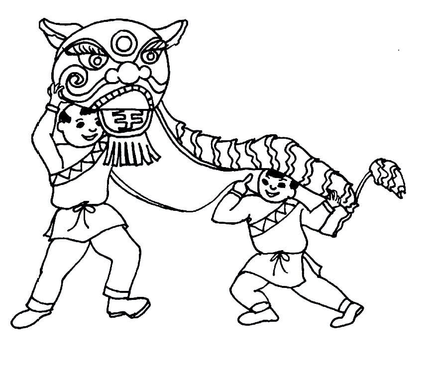 Chinese Lion Dance Coloring Page