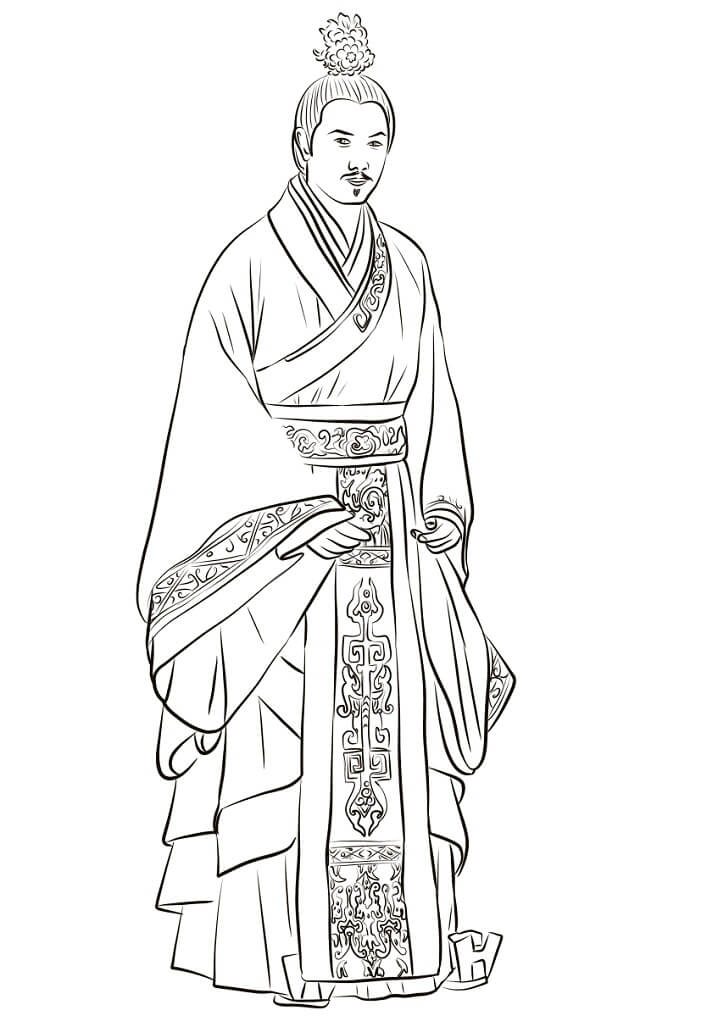 Chinese Man Wearing Hanfu Coloring Page