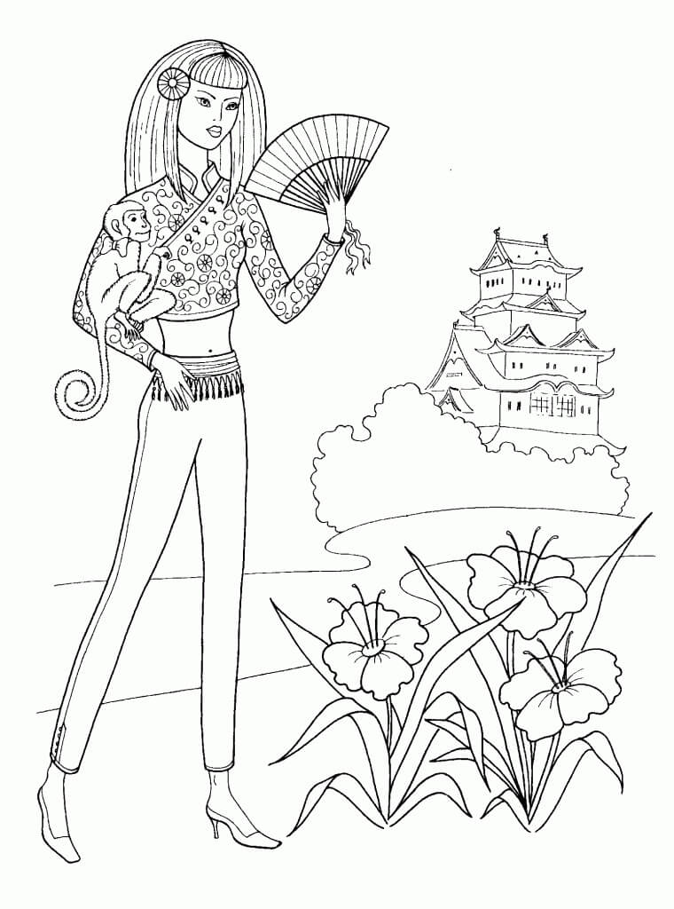Chinese Teenage Girl Coloring Page