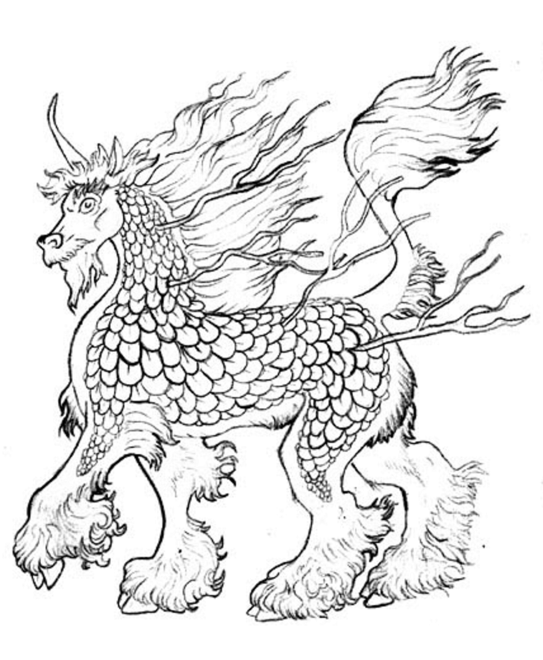 Chinese Unicorn Qilin Coloring Page