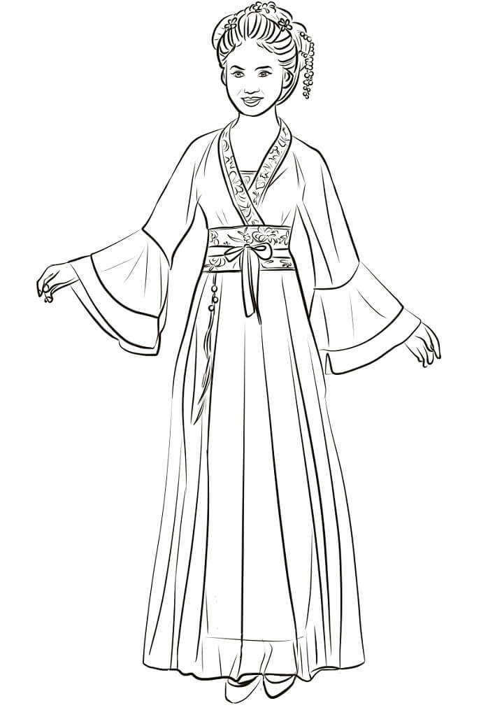 Chinese Woman in Traditional Hanfu Coloring Page