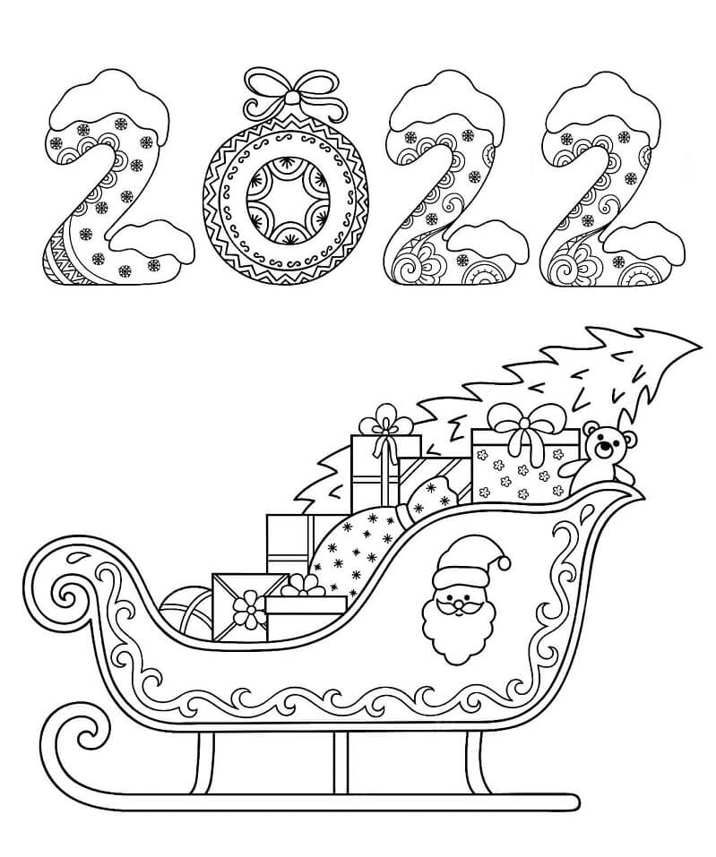 Christmas and New Year 2022 Coloring Page