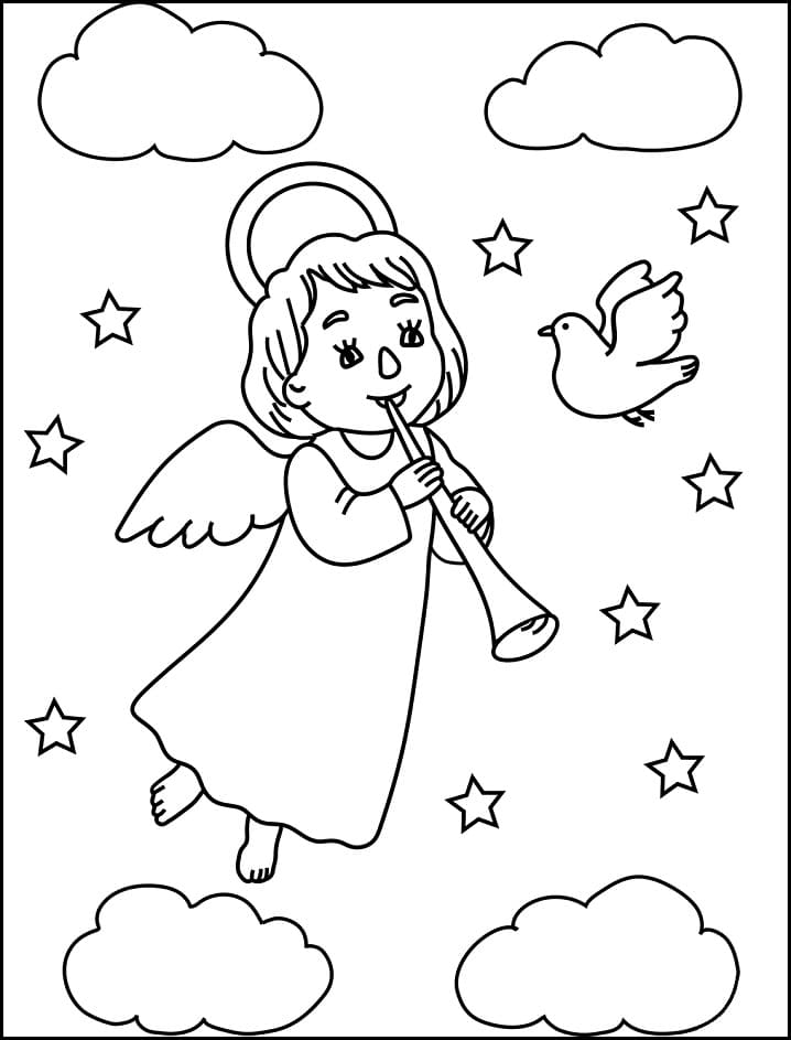 Christmas Angel and Dove Coloring Page