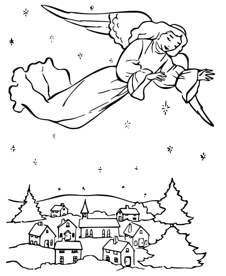 Christmas Angel is Flying Coloring Page