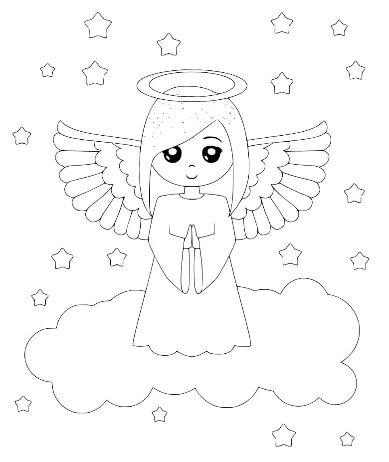 Christmas Angel on Cloud Coloring Page