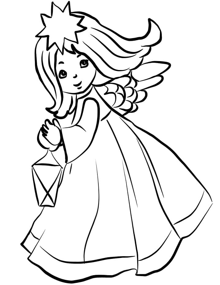 Christmas Angel with Lantern Coloring Page