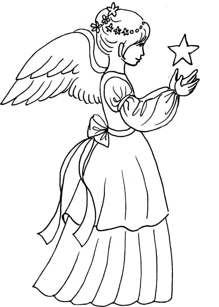 Christmas Angel with Star Coloring Page