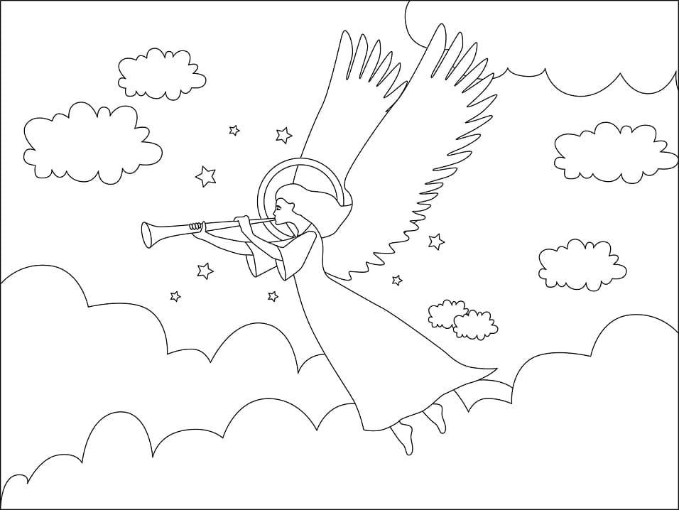 Christmas Angel with Trumpet Coloring Page